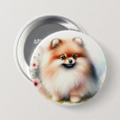 可愛いポメラニア犬水彩イラストレーション 缶バッジ (正面&裏面)