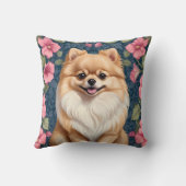 可愛いポメラニア犬犬とピンクペチュニア クッション (裏面)