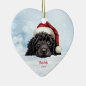 可愛いポルトガルの水犬サンタパーソナライズされた帽子 セラミックオーナメント (右)