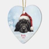 可愛いポルトガルの水犬サンタパーソナライズされた帽子 セラミックオーナメント (左)