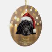 可愛いポルトガルの水犬サンタパーソナライズされた帽子 セラミックオーナメント (右)
