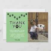 可愛いポーのプリント緑の誕生日ありがとう写真 カード (正面)