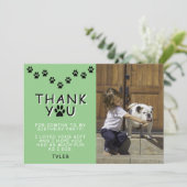 可愛いポーのプリント緑の誕生日ありがとう写真 カード (スタンド正面)