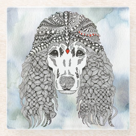 可愛いポードルカラフルドッグガラスコースター ガラスコースター (正面)