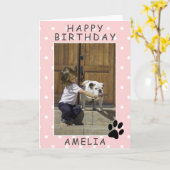 可愛いポープリントピンクハッピーバースデーフォトカード カード (黄色い花)