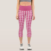 可愛いポープリントピンクホワイトパターントレンディー運動競技 カプリレギンス (正面)