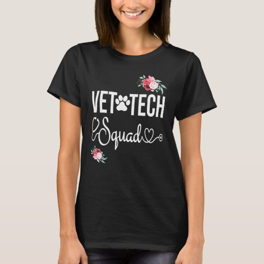 可愛いポープリントフラワー獣医テックスクワッド獣医T Tシャツ (正面)
