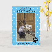 可愛いポープリントブルーハッピーバースデーフォトカード カード (黄色い花)