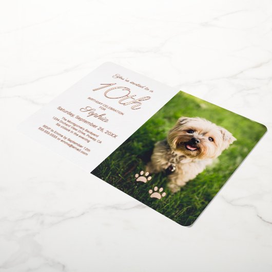 可愛いポー印刷ペット誕生日パーティフォトバラ金ゴールド 箔招待状 (回転した状態)