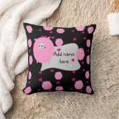 可愛いマイクロピッグピンク&ブラックのハート愛に名前を付ける クッション (ブランケット)