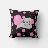 可愛いマイクロピッグピンク&ブラックのハート愛に名前を付ける クッション (正面)