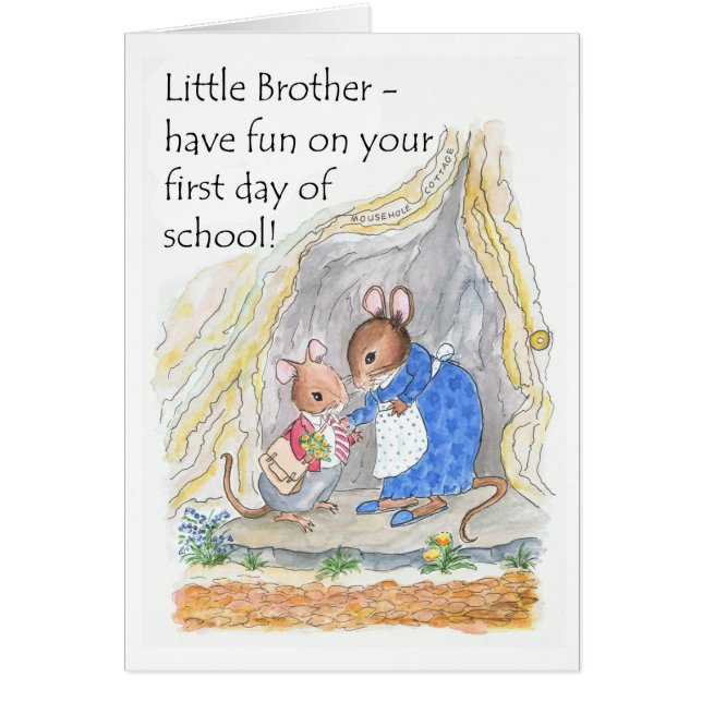可愛いマウスおもしろいブラザーのための学校の初日 (正面)
