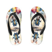 可愛いマウスとカラフルバルーン,パーソナライズ可能 キッズビーチサンダル (フットベッド)