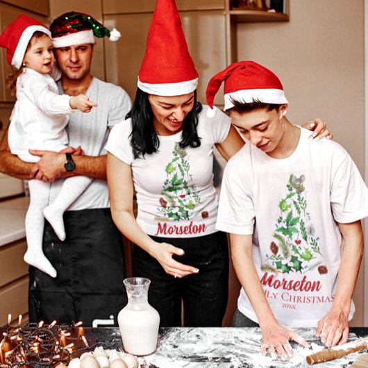 可愛いマウスの木の果実葉のクリスマス Tシャツ