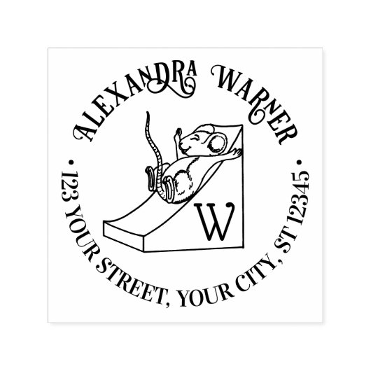 可愛いマウスオンチーズスライド名アドレスイニシャル セルフインキングスタンプ (デザイン)