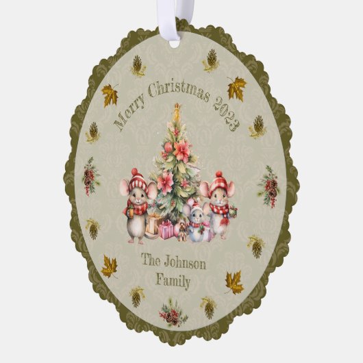 可愛いマウスファミリークリスマスカスタマイズ可能 オーナメントカード (左)