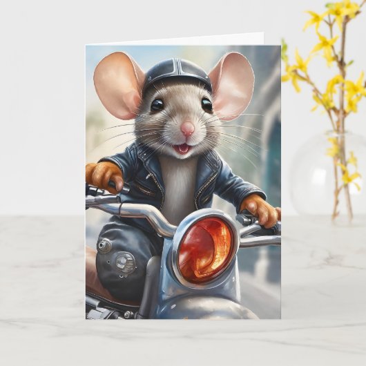 可愛いマウスヘルメットジャケット乗用バイク空白の カード (黄色い花)