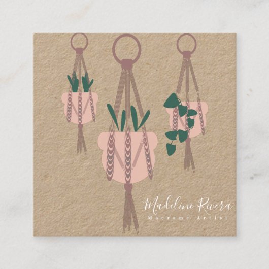 可愛いマクラメアーティスト手作りデザインぶら下がったの植物 スクエア名刺 (正面)