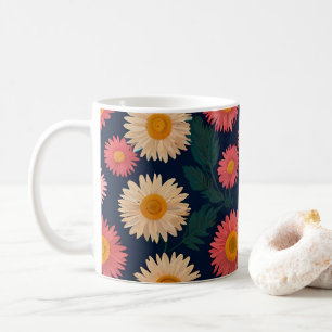 可愛いマグカップデイジー柄の深いブルー コーヒーマグカップ