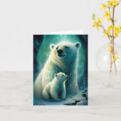 可愛いマザーポーラーベアとカッブイラストレーションカード カード (黄色い花)