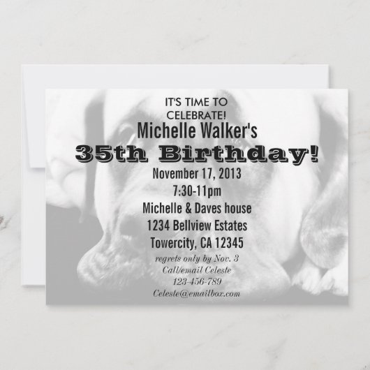 可愛いマスティフ犬 招待状 (裏面)