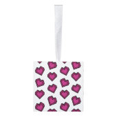 可愛いマゼンタダークピンクジェムストーンハートパターン キューブオーナメント (右)