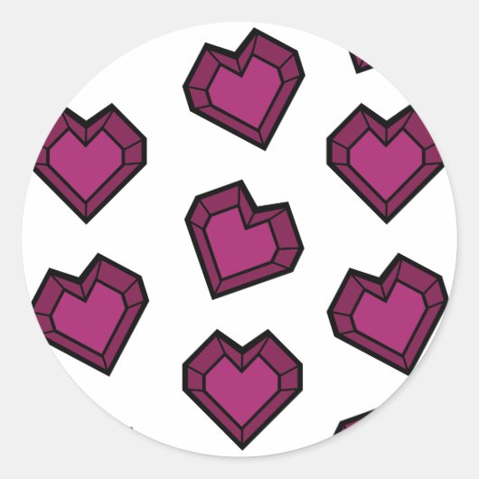 可愛いマゼンタダークピンクジェムストーンハートパターン ラウンドシール (正面)