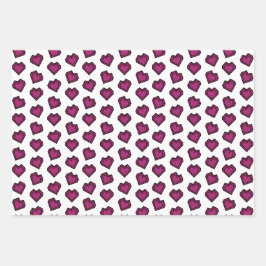 可愛いマゼンタダークピンクジェムストーンハートパターン ラッピングペーパーシート