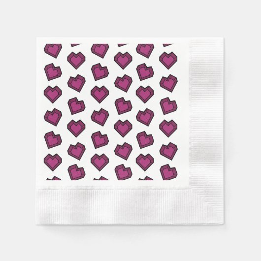 可愛いマゼンタダークピンクジェムストーンハートパターン 縁ありカクテルナプキン (正面)