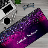 可愛いマゼンタブラックフェイクグリッター デスクマット