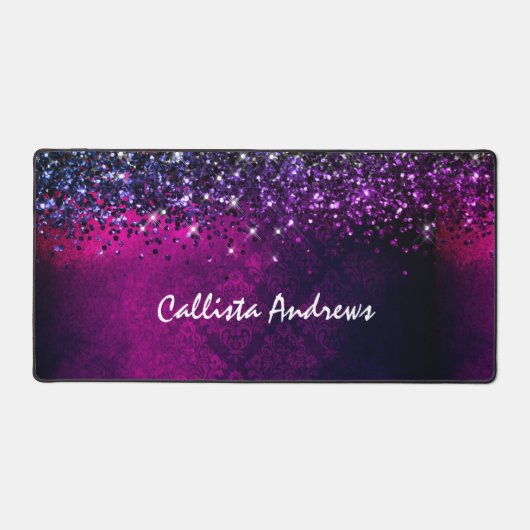 可愛いマゼンタブラックフェイクグリッター デスクマット (正面)