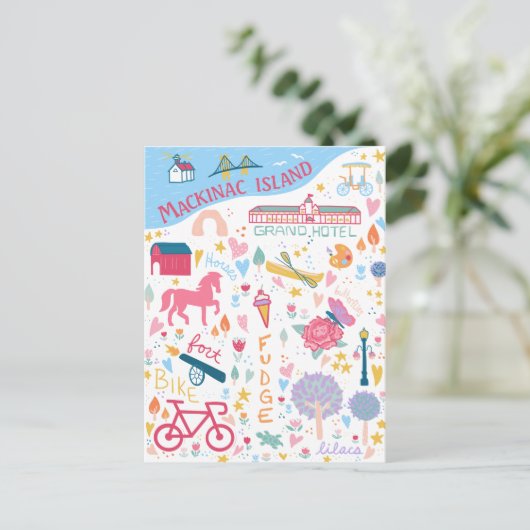 可愛いマッキナック島ミシガンお気に入りの物件地図 ポストカード (スタンド正面)