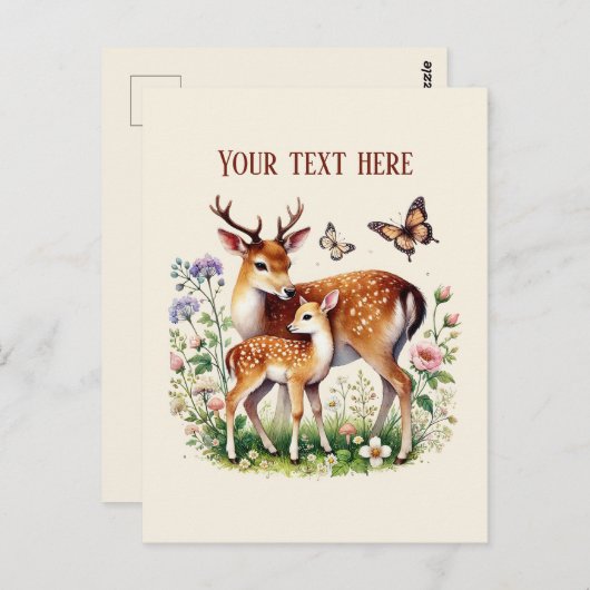 可愛いママとベビー鹿あなたのメッセージを追加 ポストカード (正面/裏面)