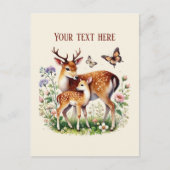 可愛いママとベビー鹿あなたのメッセージを追加 ポストカード (正面)