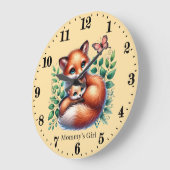 可愛いママの女の子フォックス名を追加 ラージ壁時計 (傾斜)