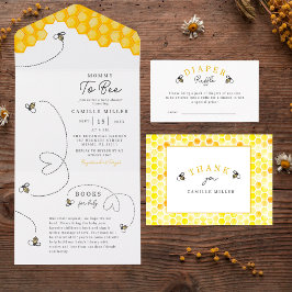 可愛いママもビー赤ちゃんシャワー手書-  オールインワン招待状