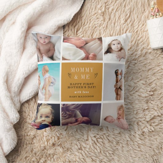 可愛いママ&マイフォトコラージュ – 1日目の母の日 クッション (ブランケット)