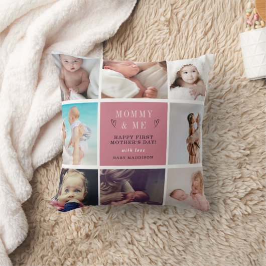 可愛いママ&マイフォトコラージュ – 1日目の母の日 クッション (ブランケット)