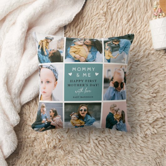 可愛いママ&ミー写真コラージュ1日目のお母さん クッション (ブランケット)