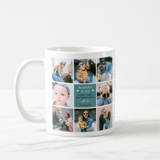 可愛いママ&ミー写真コラージュ1日目のお母さん コーヒーマグカップ (左)