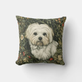 可愛いマルチーズドッグインアウィリアムモリススタイルガーデン クッション (正面)