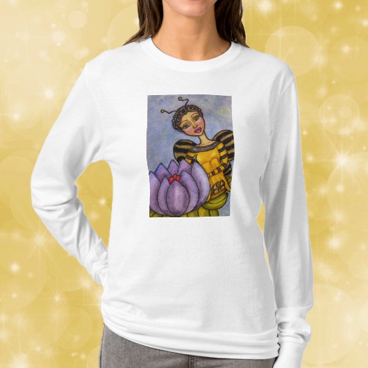 可愛いマルハナバチの妖精　紫色の花 Tシャツ