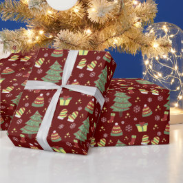 可愛いマルーンのクリスマス ラッピングペーパー