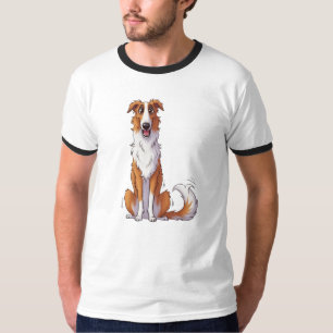可愛いマンガよくはしゃぐーBorzoi - Siting Dog Tシャツ