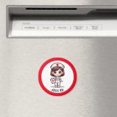 可愛いマンガナースとブルネットブラウンアイズカスタム マグネット (インサイチュ (食洗機))