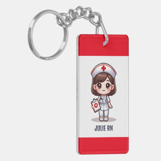 可愛いマンガナースブラウンアイズカスタム キーホルダー (正面左)