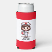 可愛いマンガナースブラウンアイズカスタム スリム缶クーラー (Seltzer正面)