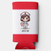 可愛いマンガナースブラウンアイズカスタム スリム缶クーラー (裏面)