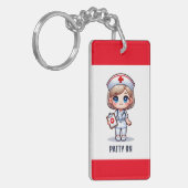 可愛いマンガナースブロンドヘアブルーアイズカスタム キーホルダー (正面左)