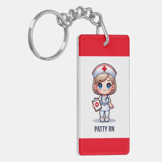 可愛いマンガナースブロンドヘアブルーアイズカスタム キーホルダー (正面左)